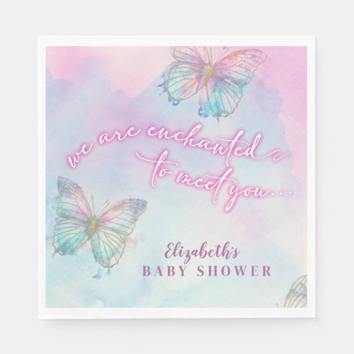 Dreamy Enchanted to Meet You Butterfly Baby Shower Napkins