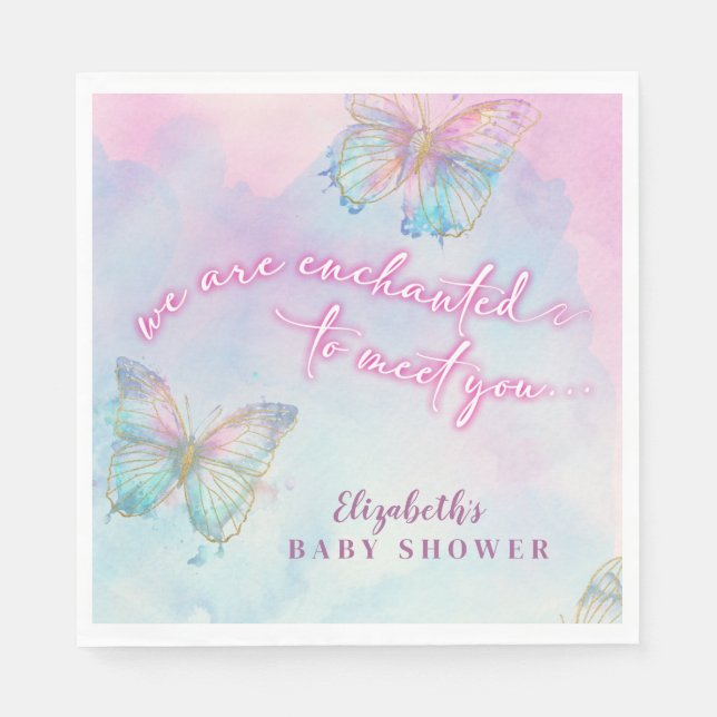 Dreamy Enchanted to Meet You Butterfly Baby Shower Napkins (Front)