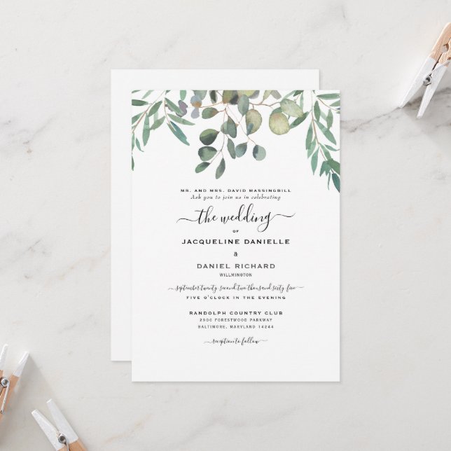 Dreamy Eucalyptus Foliage Simply Modern Wedding  I Invitation (Front/Back In Situ)