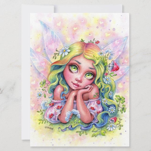 Dreamy Fae Cute Fairy Girl Fantasy Flower Art Card (Front)