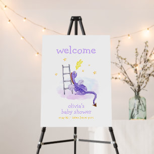 Dreamy Fairy Dragon Stars Baby Shower Welcome Sign