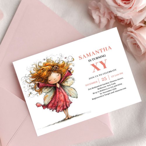 Dreamy Fairy Girl Birthday Blush Pink invitation