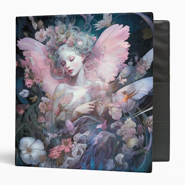 Dreamy Fairy Girl  Pink Blue Fantasy Art 3 Ring Binder (Front/Inside)