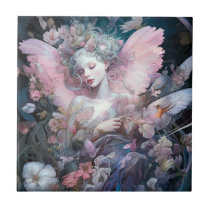 Dreamy Fairy Girl  Pink Blue Fantasy Art Ceramic Tile