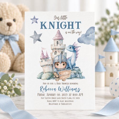 Dreamy Fairytale Dragon Blue Knight Baby Shower  Invitation