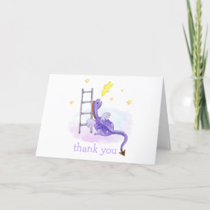 Dreamy Fairytale Dragon Cloud Stars Baby Shower Letterpress Thank You Card