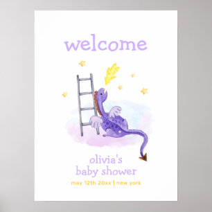 Dreamy Fairytale Dragon Stars Baby Shower Welcome Poster