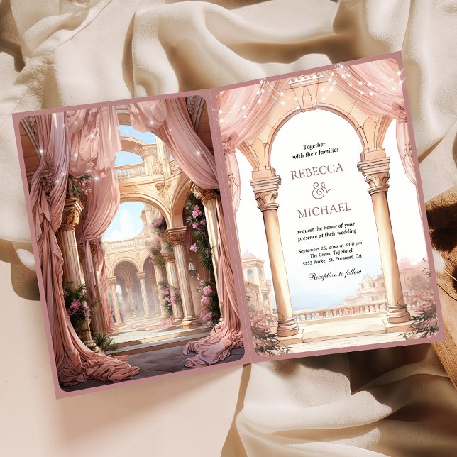 Dreamy Fairytale Palace Dusty Rose QR Code Wedding Invitation (Creator Uploaded)