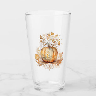 Dreamy fall decoration with pumpkin and leaves glass