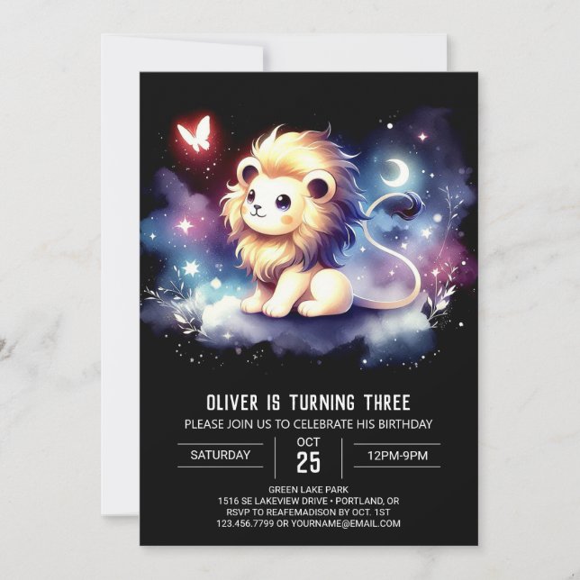 Dreamy Fantasy Lion Birthday  Invitation (Front)