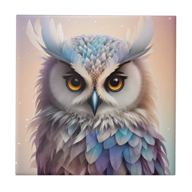 Dreamy Fantasy Owl Soft Pastel Colors Ceramic Tile (Front)