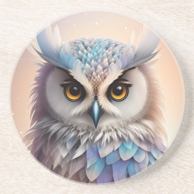 Dreamy Fantasy Owl Soft Pastel Colors Coaster (Front)
