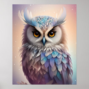 Dreamy Fantasy Owl Soft Pastel Colors Poster