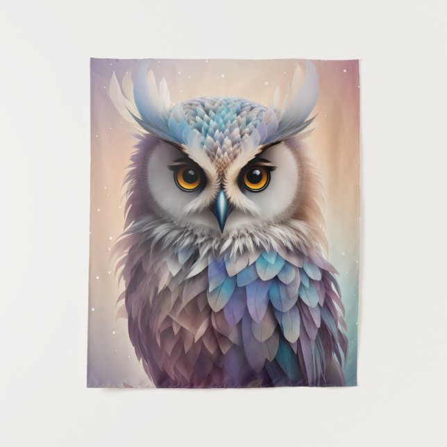 Dreamy Fantasy Owl Soft Pastel Colors Tapestry (Front)