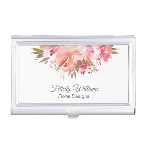 Dreamy Feminine Watercolor Floral Bouquet Business Card Case