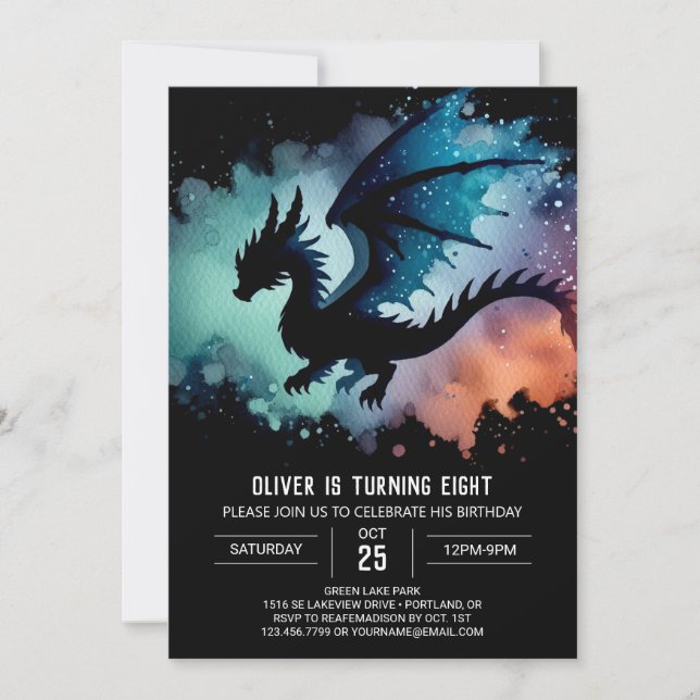 Dreamy Ferocious Dragon Birthday Invitation (Front)
