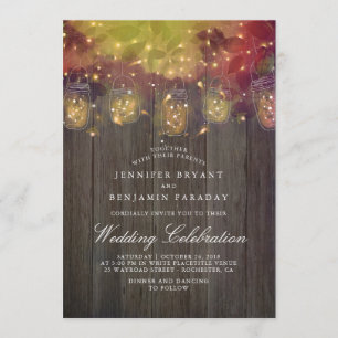 Dreamy Firefly Lights and Mason Jar Rustic Wedding Invitation