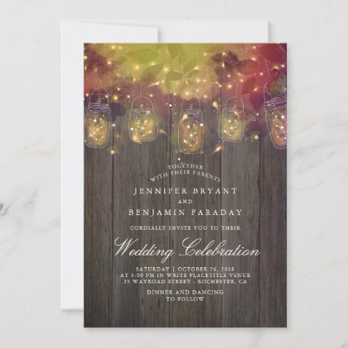 Dreamy Firefly Lights and Mason Jar Rustic Wedding Invitation
