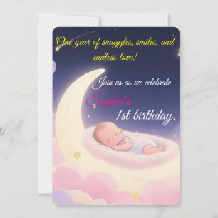 Dreamy First Birthday Moon & Stars Invitation