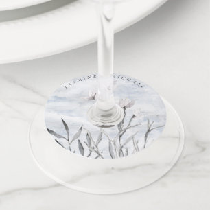 Dreamy Floral Blue ⎢Wedding Wine Glass Tags