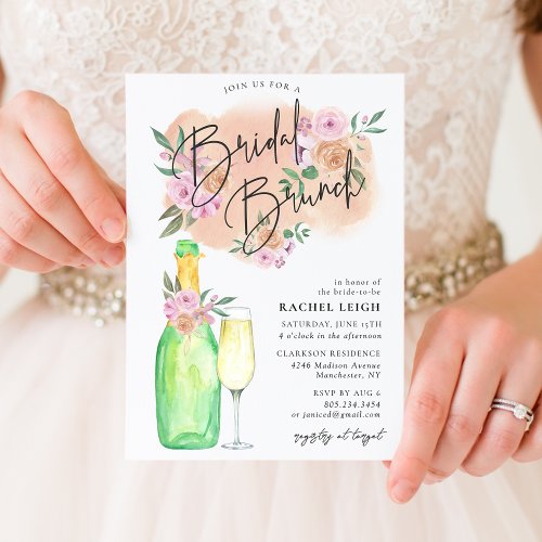 Dreamy Floral Bridal Champagne Brunch Invitation
