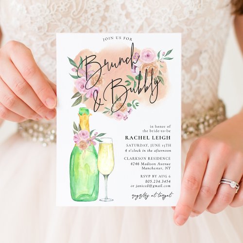 Dreamy Floral Brunch  Bubbly Bridal Shower Invitation