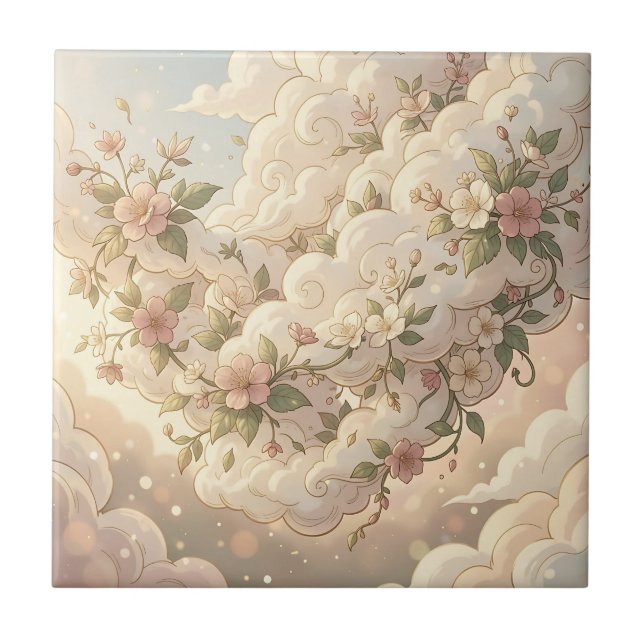 Dreamy Floral Clouds Cherry Blossom  Ceramic Tile (Front)