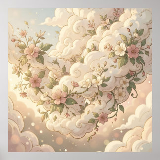 Dreamy Floral Clouds Cherry Blossom Poster
