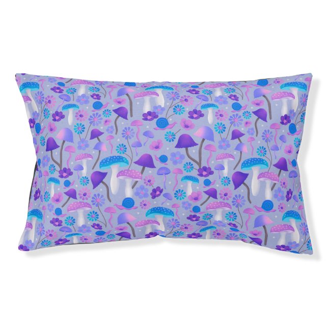 Dreamy Floral Mushrooms Trippy Purple & Turquoise Pet Bed (Front)