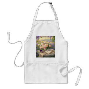 Dreamy Floral sanctuary bathed golden hour light Adult Apron