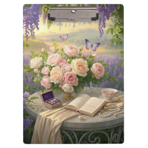 Dreamy Floral sanctuary bathed golden hour light Clipboard