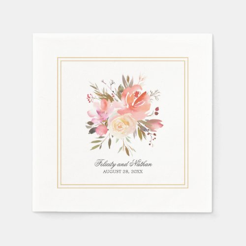 Dreamy Floral Watercolor Bouquet Wedding Paper Napkins