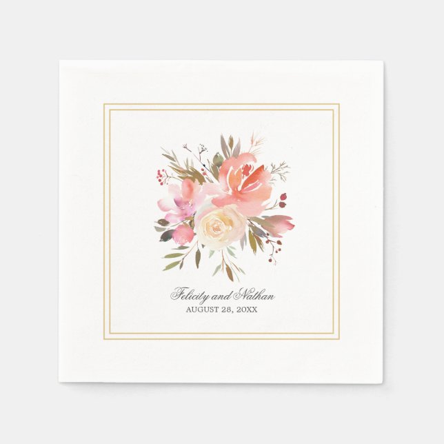 Dreamy Floral Watercolor Bouquet Wedding Paper Napkins (Front)