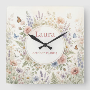 Dreamy Floral Watercolor Personalized Clock