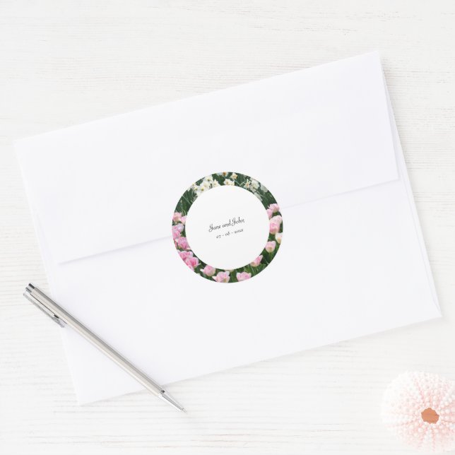 Dreamy Floral Wedding Classic Round Sticker (Envelope)