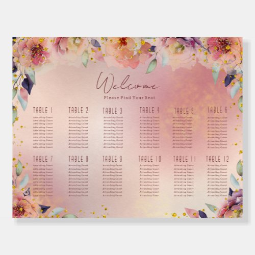 Dreamy Floral Wedding Seating Chart for 120 Guests Foam Board
