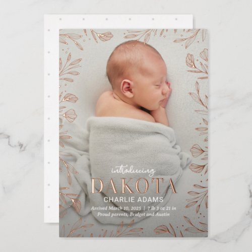 Dreamy Foliage Foil Modern Baby Birth Announcement