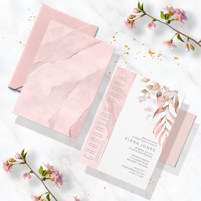 Dreamy Foliage Graduation Blush Pink ID911 Invitation (Creator Uploaded)
