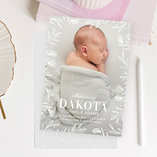 Dreamy Foliage Modern Baby Birth Announcement (Creator Uploaded)