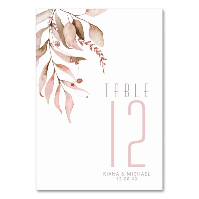 Dreamy Foliage Table Number Blush Pink ID817 (Front)