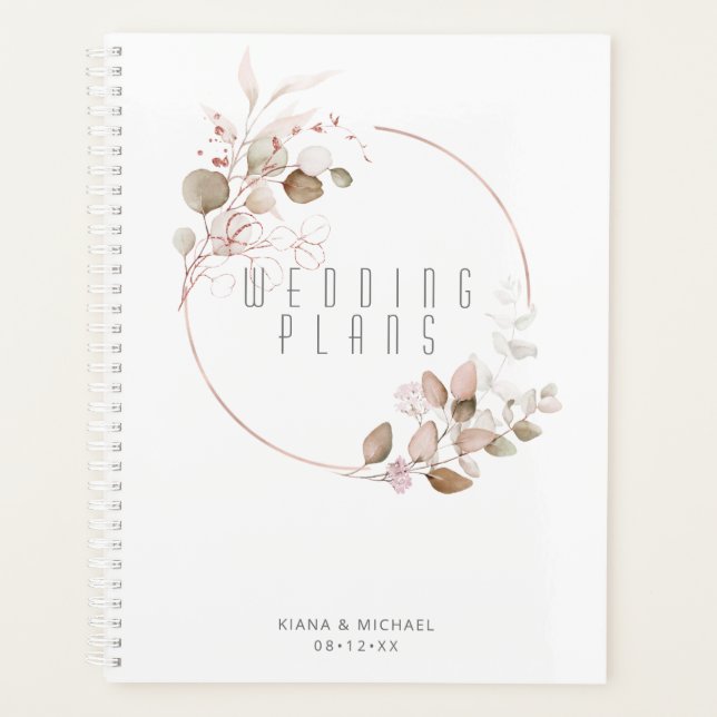 Dreamy Foliage Wedding Blush Pink ID817 Planner (Front)