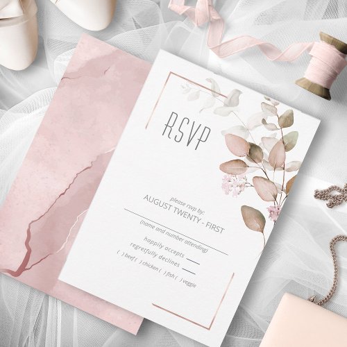 Dreamy Foliage Wedding Blush Pink ID817 RSVP Card