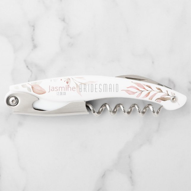 Dreamy Foliage Wedding Bridesmaid Blush Pnk ID817  Waiter's Corkscrew (Front)