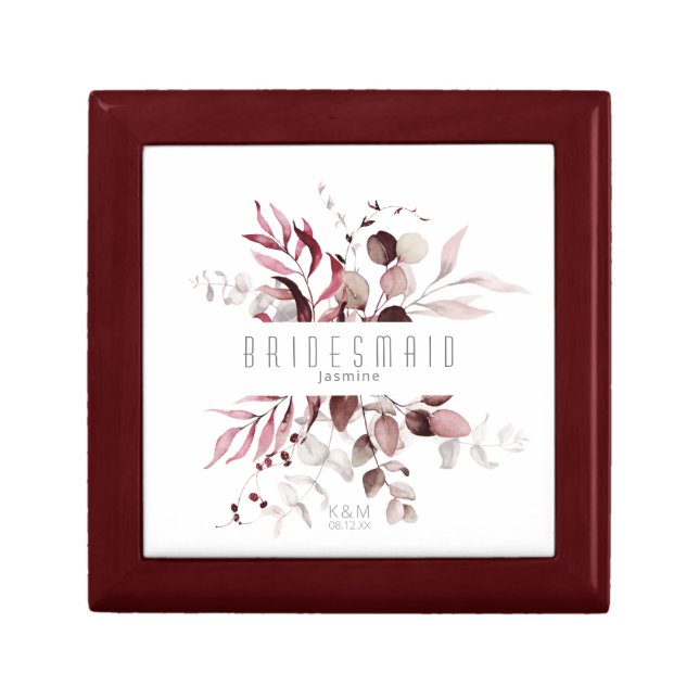 Dreamy Foliage Wedding Bridesmaid Burgundy ID817 Gift Box (Front)