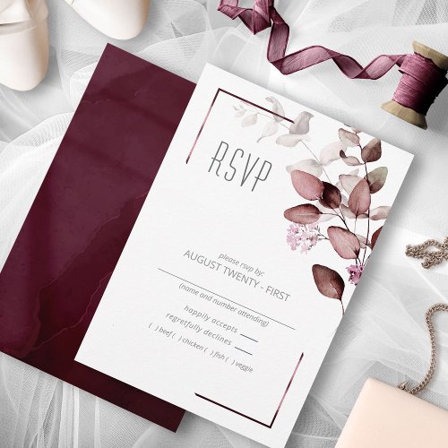 Dreamy Foliage Wedding Burgundy ID817 RSVP Card