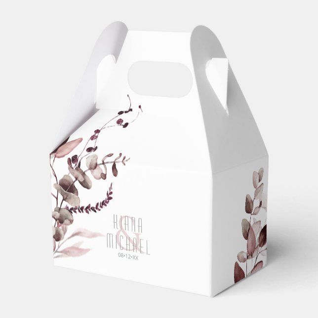 Dreamy Foliage Wedding Burgundy V2 ID817 Favor Boxes (Front Side)