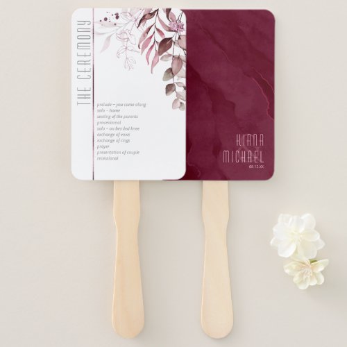 Dreamy Foliage Wedding Ceremony Burgundy ID817 Hand Fan