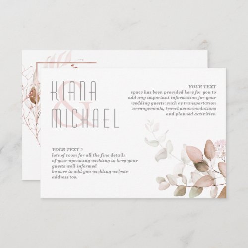 Dreamy Foliage Wedding Details Blush Pink ID817 Enclosure Card