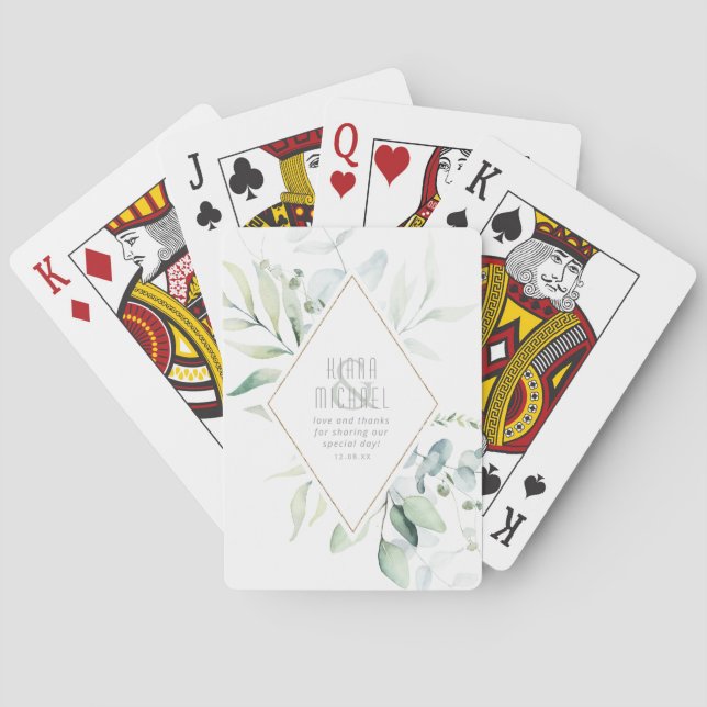 Dreamy Foliage Wedding Green/Blue ID817 Poker Cards (Back)