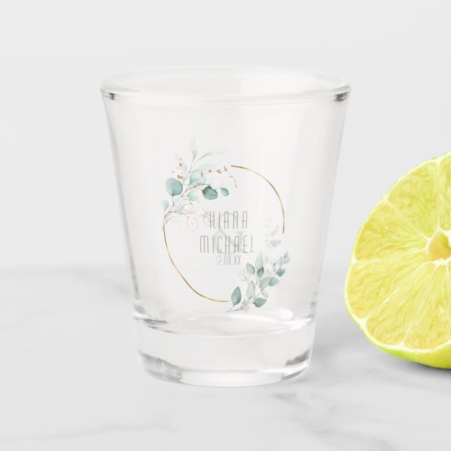 Dreamy Foliage Wedding Green/Blue ID817 Shot Glass (Front)